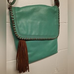 ili New York Genuine Leather Crossbody Bag- Animal Print interior Green